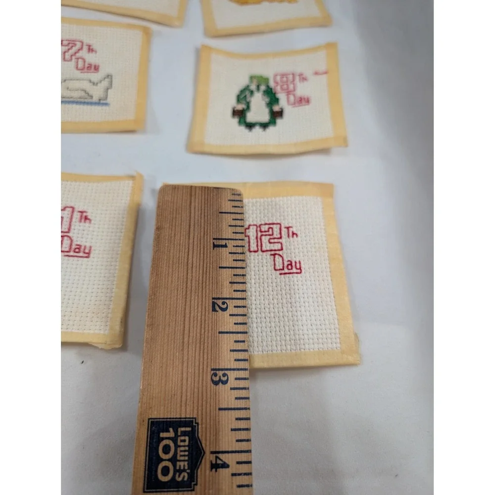 Vintage 12 Days of Christmas Cross Stitch ornament Set Handcrafted Holiday Decor